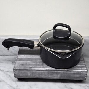 1801 Revere Ware Non-Stick Black Hard Anodized Sauce Pan Dual Spout 1.5 QT w Lid